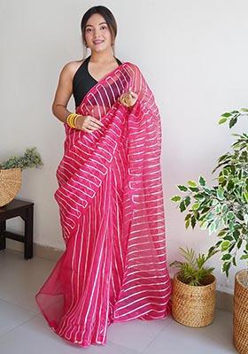 Pink Embroidered Organza Saree Set