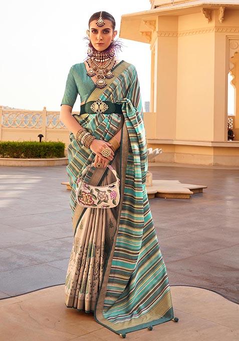 Green Zari Woven Silk Saree Set