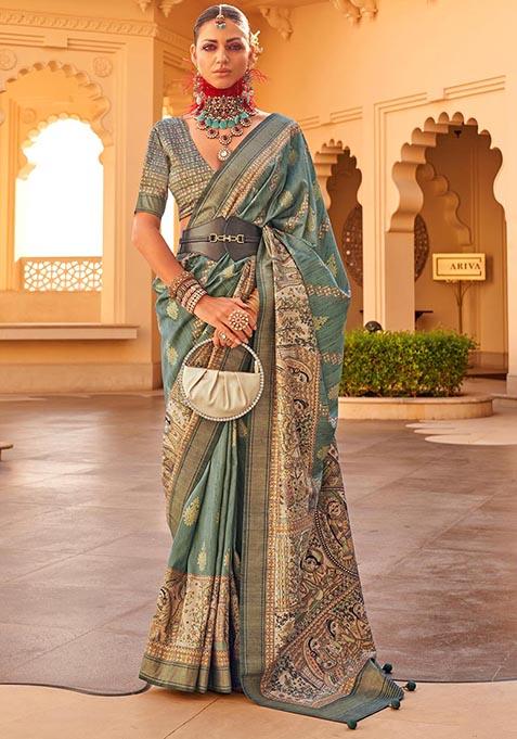 Green Zari Woven Silk Saree Set