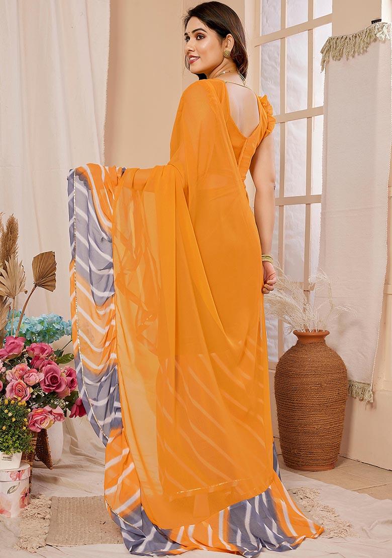 Yellow Printed Georgette Saree Set