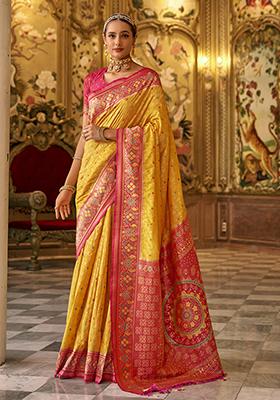 Yellow Woven Banarasi Silk Saree Set