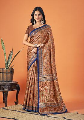Multicolor Printed Pashmina Silk Saree Set