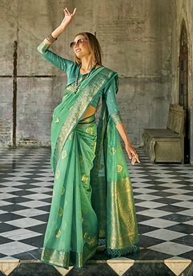 Mint Green Woven Tissue Silk Saree Set