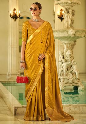 Golden And Yellow Zari Woven Satin Silk Saree Set