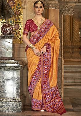 Orange Woven Banarasi Silk Saree Set
