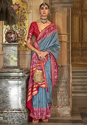 Sky Blue Woven Banarasi Silk Saree Set