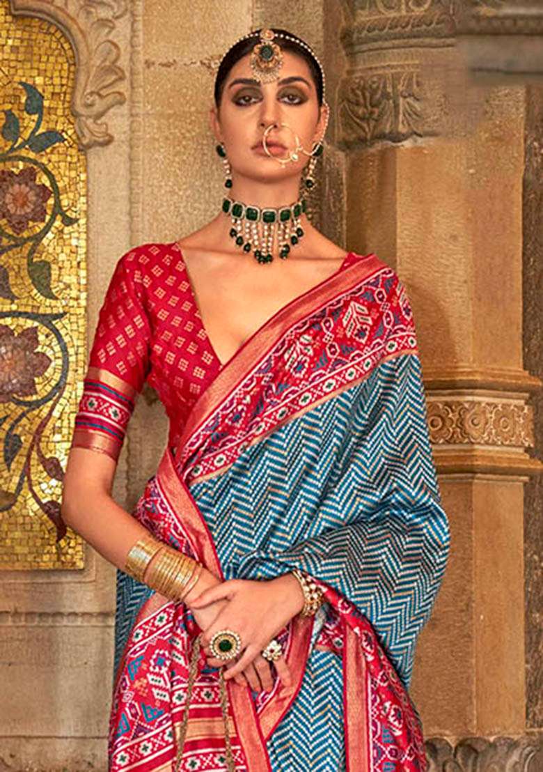 Sky Blue Woven Banarasi Silk Saree Set - Indya