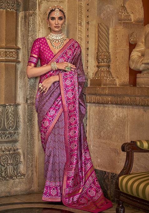 Purple Woven Banarasi Silk Saree Set