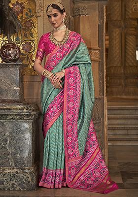 Rama Green Woven Banarasi Silk Saree Set