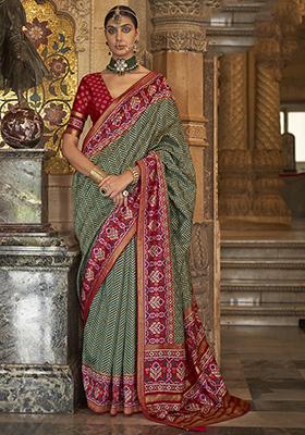 Green Woven Banarasi Silk Saree Set
