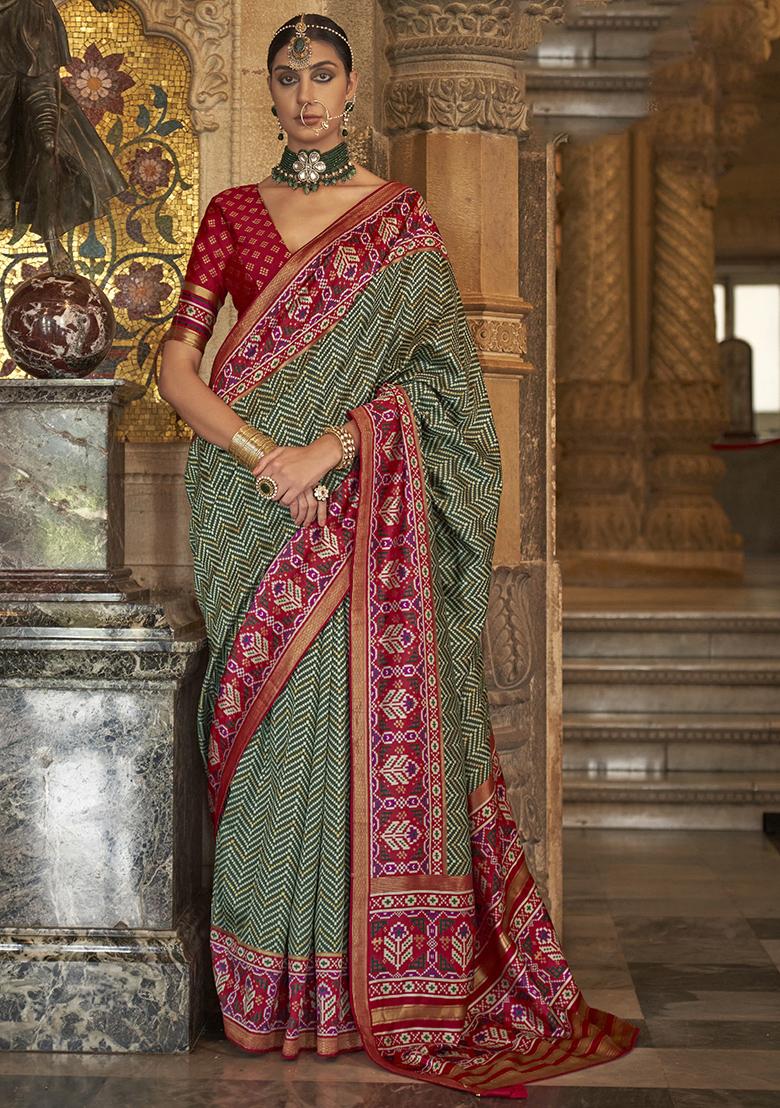 Green Woven Banarasi Silk Saree Set