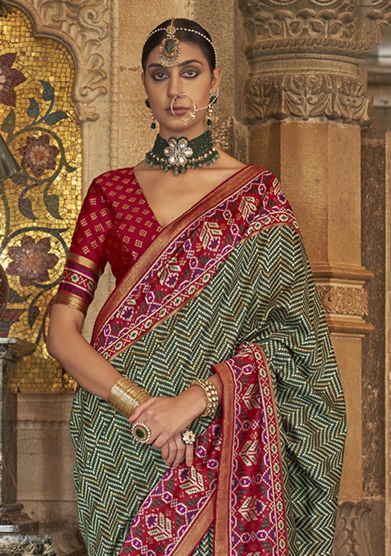 Green Woven Banarasi Silk Saree Set
