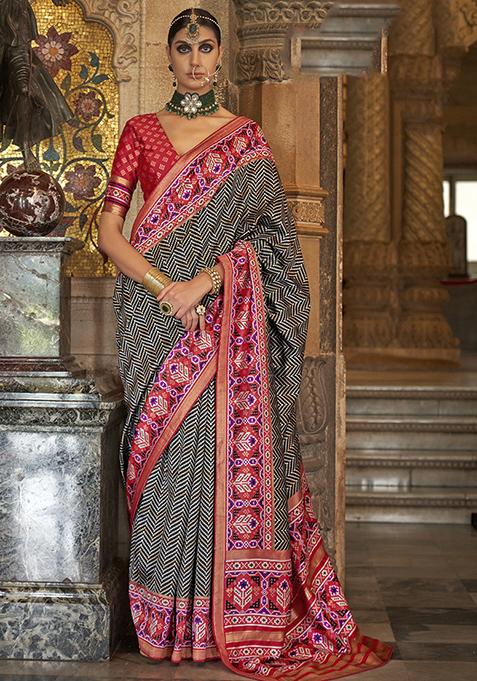 Black Woven Banarasi Silk Saree Set