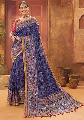 Blue Zari Woven Banarasi Silk Saree Set