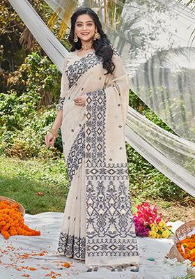 Black Zari Woven Cotton Saree Set