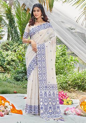 Blue Zari Woven Cotton Saree Set