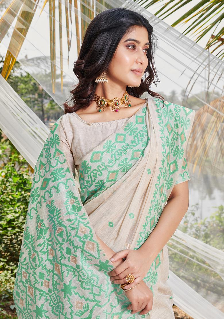 Sea Green Zari Woven Cotton Saree Set