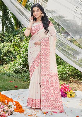 Maroon Zari Woven Cotton Saree Set