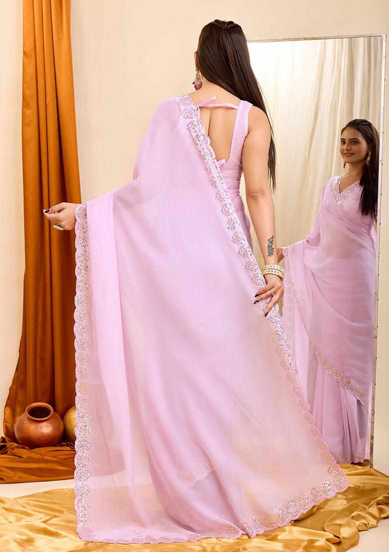 Pink Sequin Embroidered Georgette Saree Set