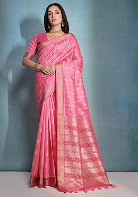 Gajri Ikat Print Woven Tussar Silk Saree Set