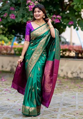 Rama Blue Zari Woven Tussar Silk Saree Set