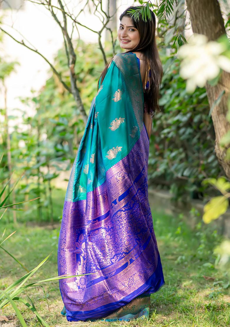 Sea Green Zari Woven Tussar Silk Saree Set