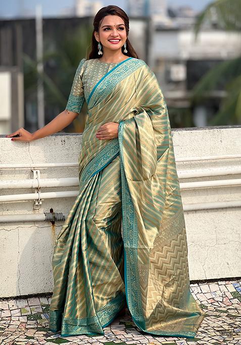 Blue Zari Woven Tissue Saree Set