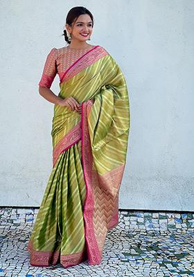 Green Zari Woven Tissue Saree Set
