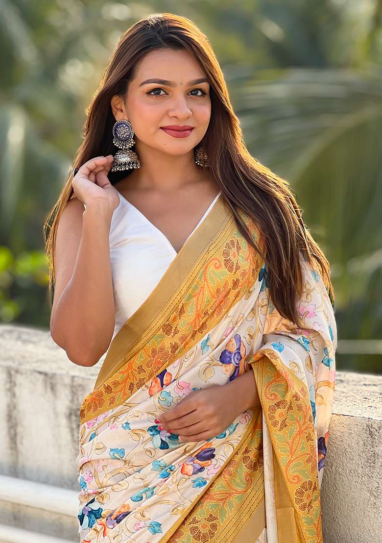 Mustard Zari Woven Tussar Silk Saree Set - Indya