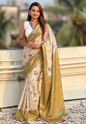 Green Zari Woven Tussar Silk Saree Set