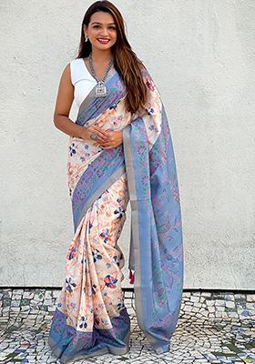 Blue Zari Woven Tussar Silk Saree Set