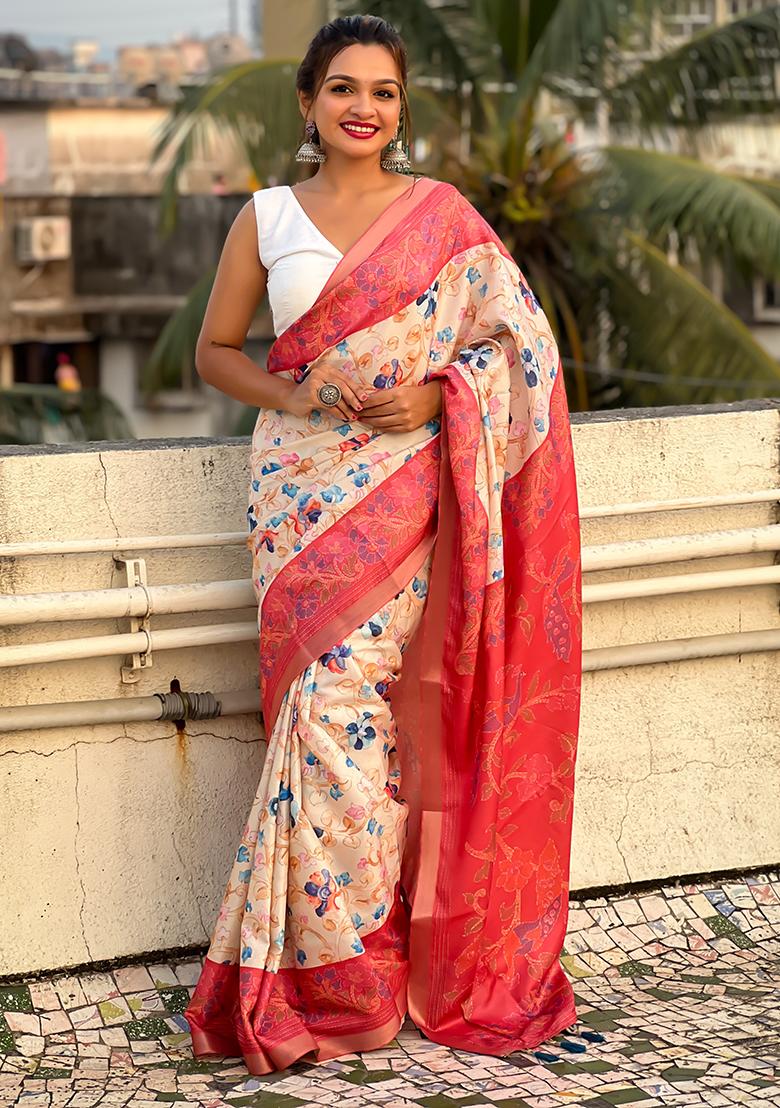 Red Zari Woven Tussar Silk Saree Set