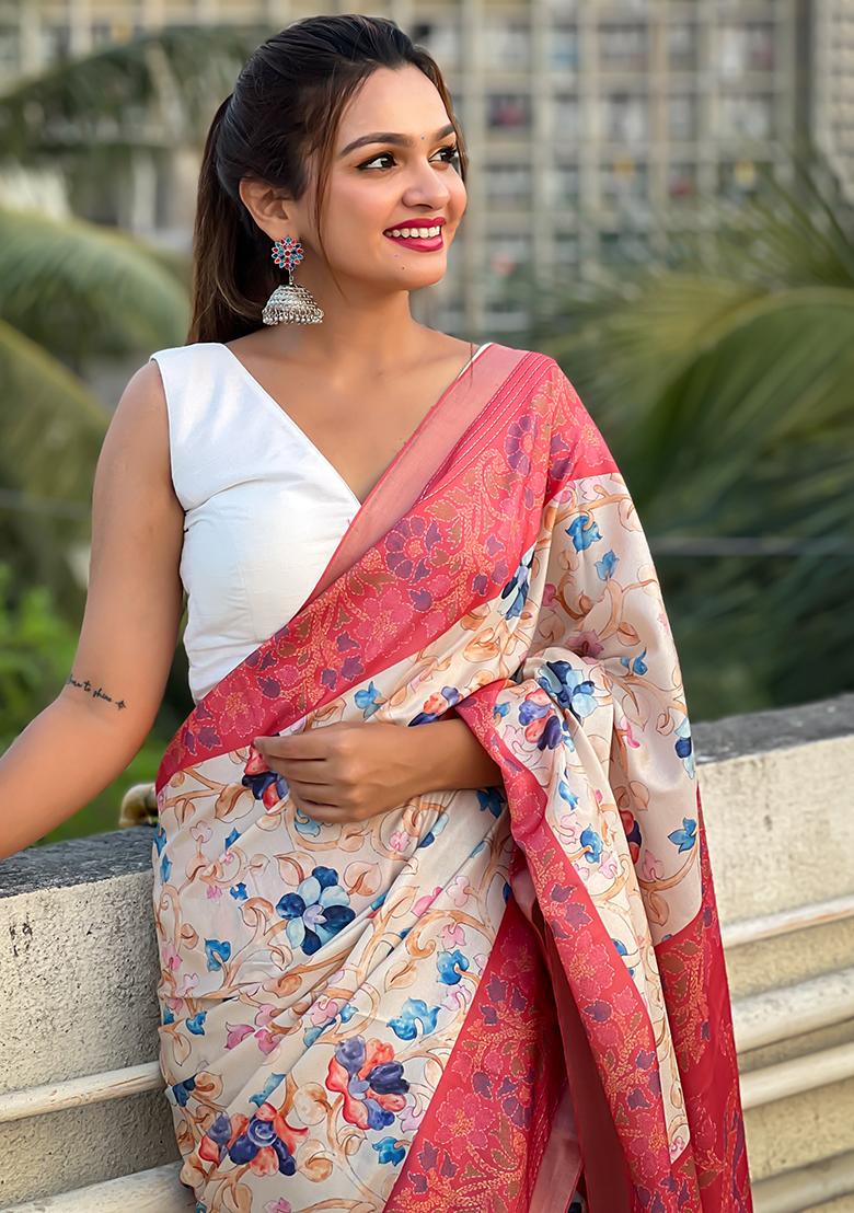 Red Zari Woven Tussar Silk Saree Set