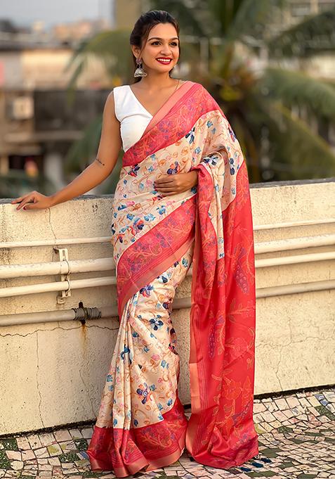 Red Zari Woven Tussar Silk Saree Set