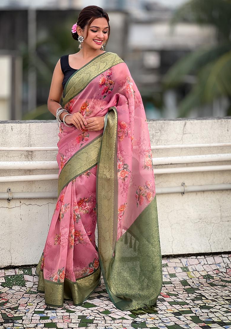 Red Zari Woven Tissue Saree Set
