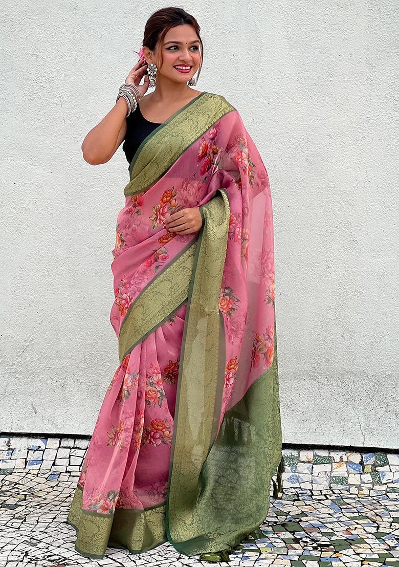 Red Zari Woven Tissue Saree Set