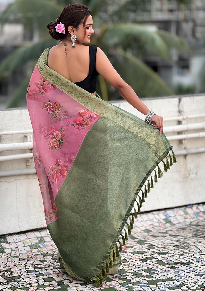 Red Zari Woven Tissue Saree Set