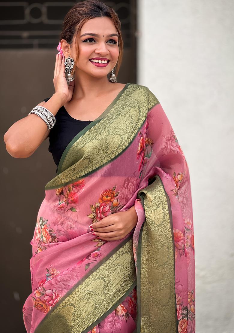 Red Zari Woven Tissue Saree Set