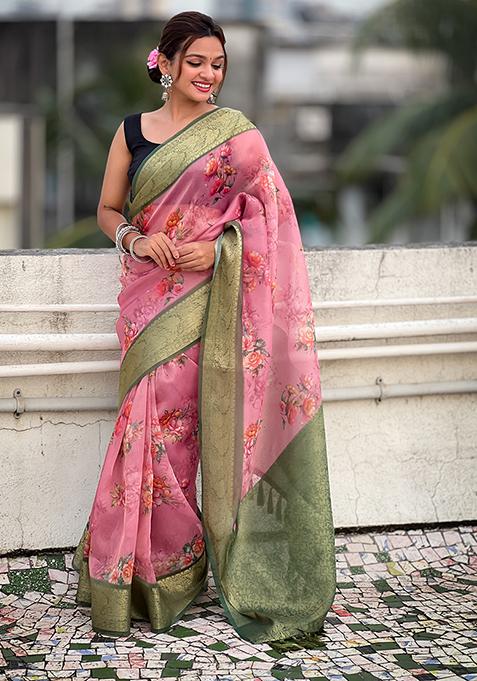 Red Zari Woven Tissue Saree Set