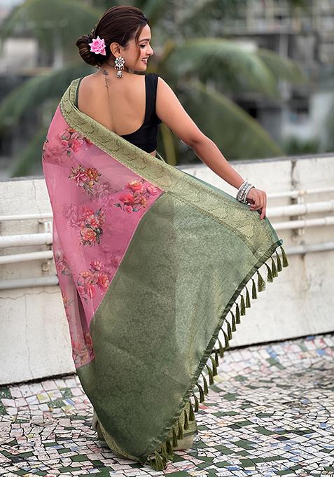 Red Zari Woven Tissue Saree Set