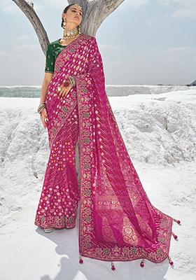 Purple Zari Woven Georgette Saree Set