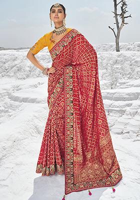 Pink Zari Woven Georgette Saree Set