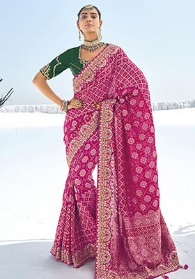 Red Zari Woven Georgette Saree Set