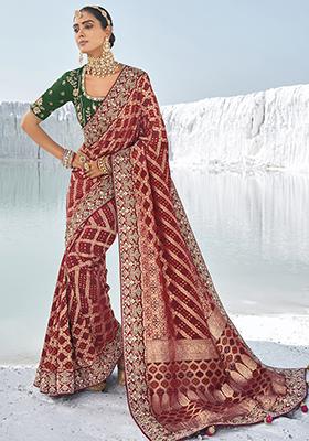 Pink Zari Woven Georgette Saree Set