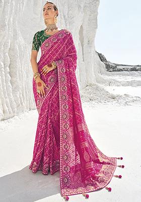 Purple Zari Woven Georgette Saree Set