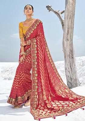 Pink Zari Woven Georgette Saree Set