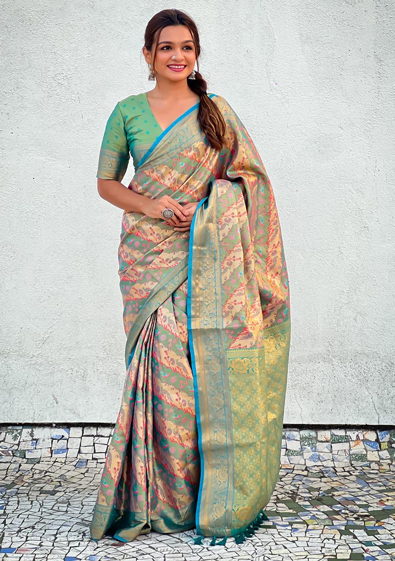 Blue Zari Woven Dharmavaram Silk Saree Set