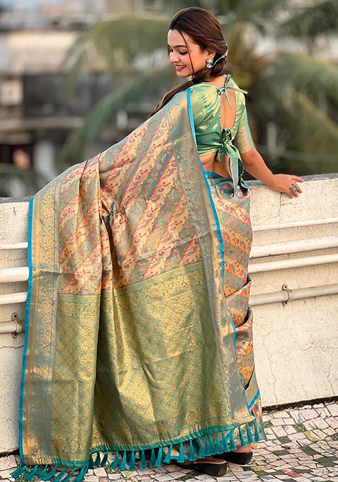 Blue Zari Woven Dharmavaram Silk Saree Set