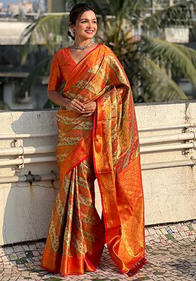 Red Zari Woven Dharmavaram Silk Saree Set
