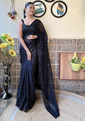 Black Sequin Embroidered Georgette Saree Set